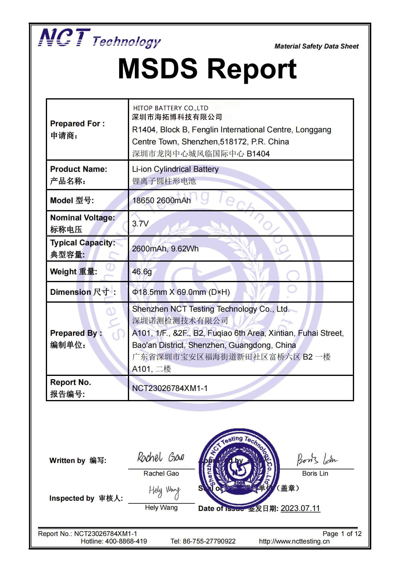 battery msds